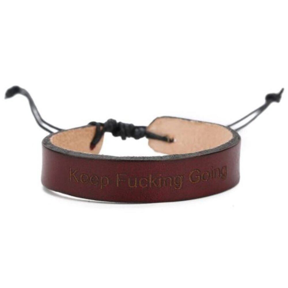Keep F*@cking Going PU Leather Tie Bracelet